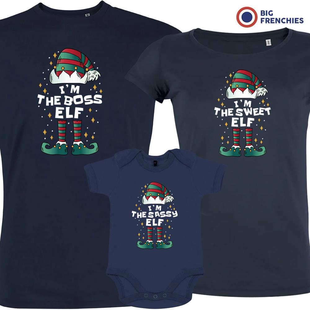 I'm The Boss The Sweet The Sassy ELF Christmas Matching Family Organic Tees (Set of 3)