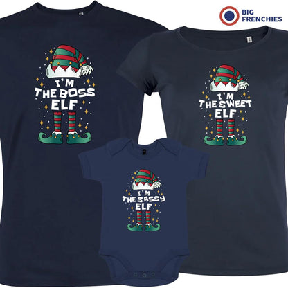 I'm The Boss The Sweet The Sassy ELF Christmas Matching Family Organic Tees (Set of 3)