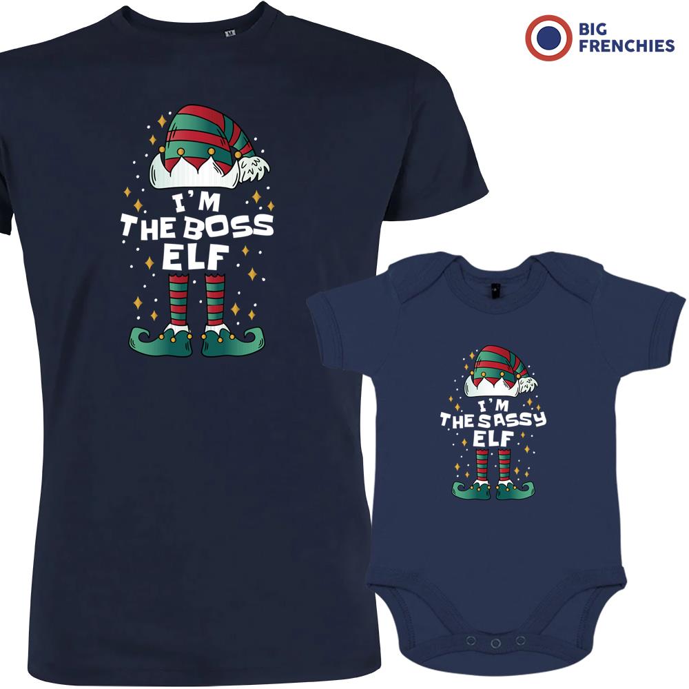 I'm The Boss The Sassy ELF Christmas Dad and Child Organic Cotton family Set (Set of 2)