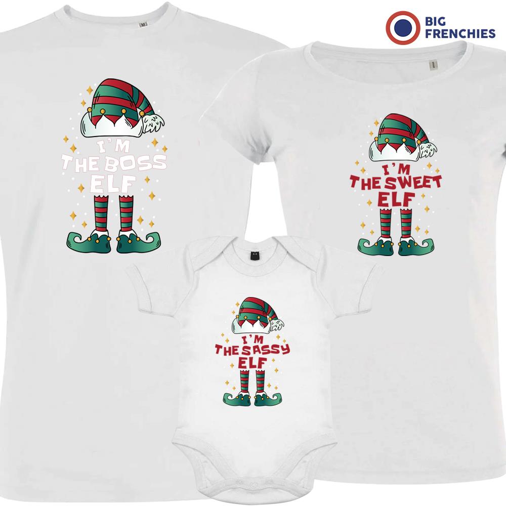 I'm The Boss The Sweet The Sassy ELF Christmas Matching Family Organic Tees (Set of 3)