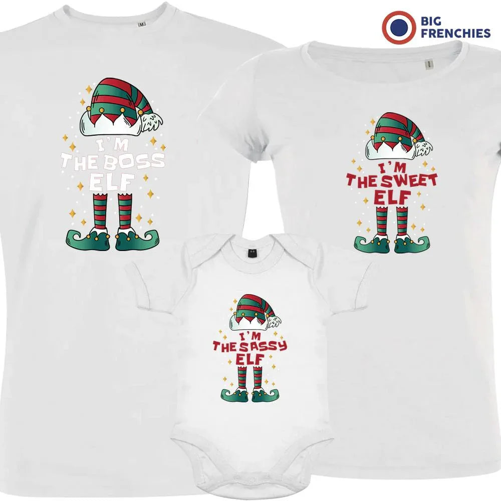I'm The Boss The Sweet The Sassy ELF Christmas Matching Family Organic Tees (Set of 3)