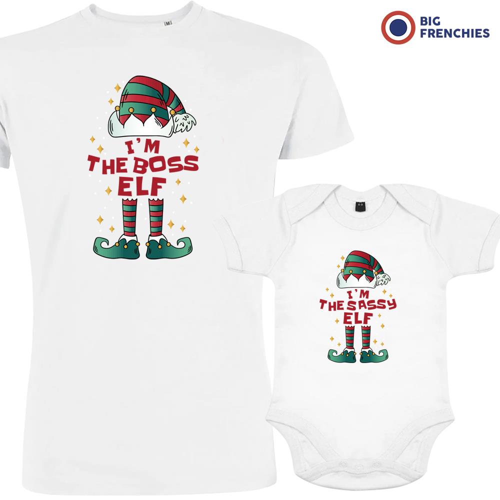 I'm The Boss The Sassy ELF Christmas Dad and Child Organic Cotton family Set (Set of 2)