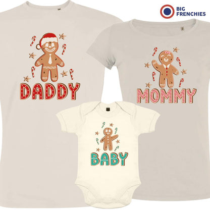 Gingerbread Mommy Daddy & Baby Christmas Matching Family Organic Tees (Set of 3)