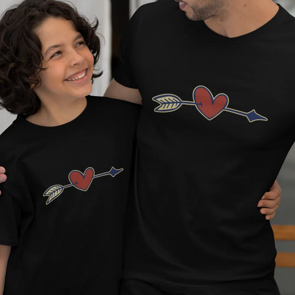 Valentine's Heart Arrow Dad and Child Organic Cotton T-Shirts family Set (Set of 2)