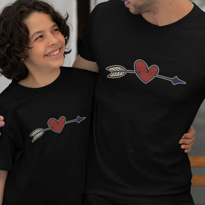 Valentine's Heart Arrow Dad and Child Organic Cotton T-Shirts family Set (Set of 2)