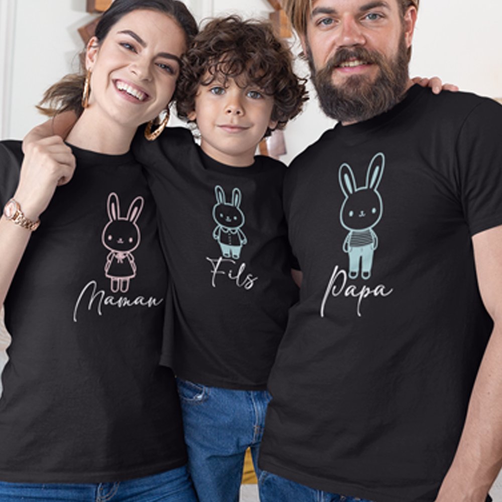 Easter Papa Maman Fils Matching Organic Cotton T-Shirts Family Set (Set of 3)