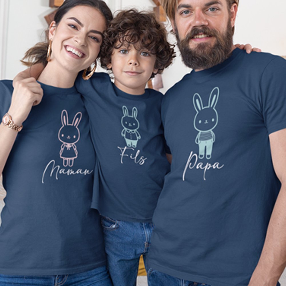 Easter Papa Maman Fils Matching Organic Cotton T-Shirts Family Set (Set of 3)