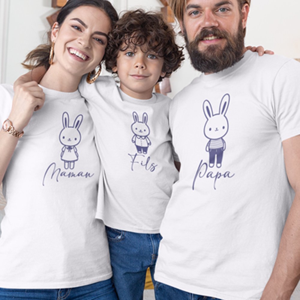 Easter Papa Maman Fils Matching Organic Cotton T-Shirts Family Set (Set of 3)