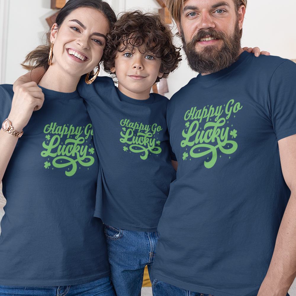 Happy Go Lucky Matching Organic Cotton T-Shirts Family Set (Set of 3)