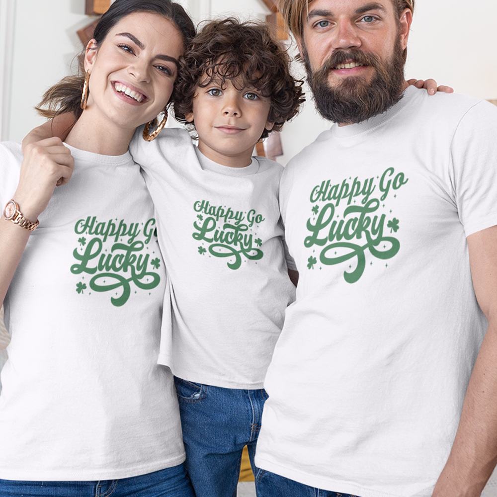 Happy Go Lucky Matching Organic Cotton T-Shirts Family Set (Set of 3)