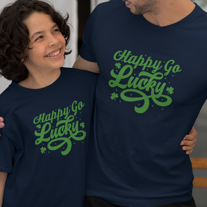 Happy Go Lucky Dad and Child Organic Cotton T-Shirts family Set (Set of 2)