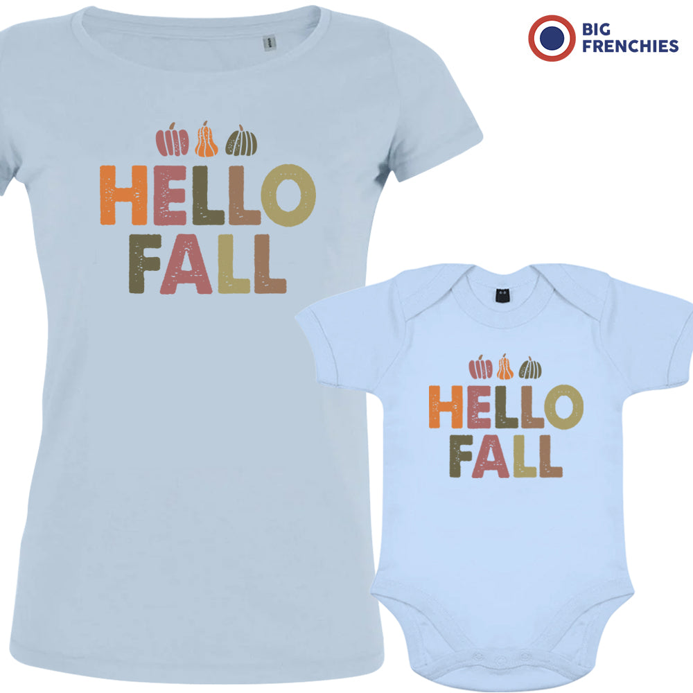 Hello Fall With Pumpkin Mom and Child Organic Cotton family Set (Set of 2)