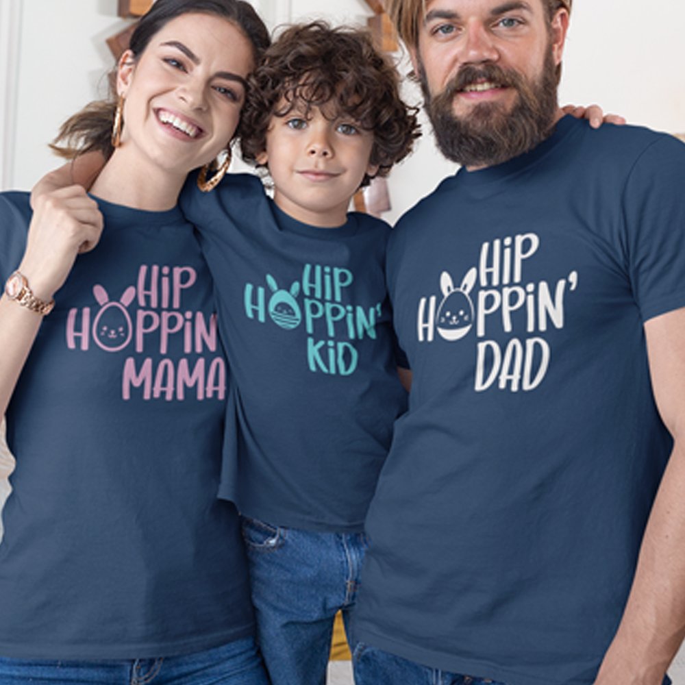 Hip Hoppin' Dad Mama and Kid Matching Organic Cotton T-Shirts Family Set (Set of 3)