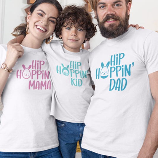 Hip Hoppin' Dad Mama and Kid Matching Organic Cotton T-Shirts Family Set (Set of 3)