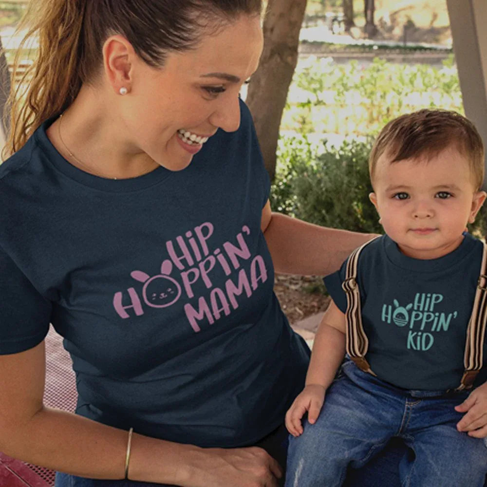 Hip Hoppin' Mom and Child Organic Cotton T-Shirts family Set (Set of 2)