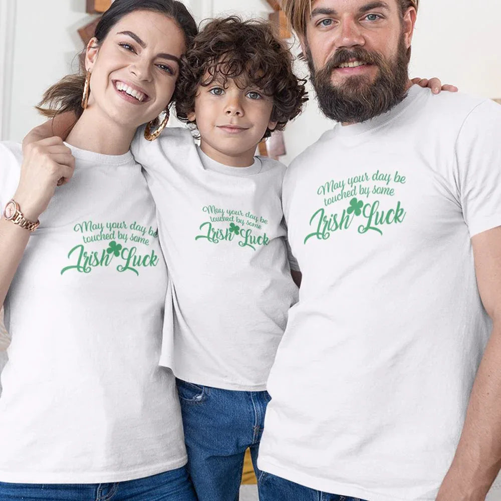May Your Day Be Touched by Some Irish Luck Matching Organic Cotton T-Shirts Family Set (Set of 3)