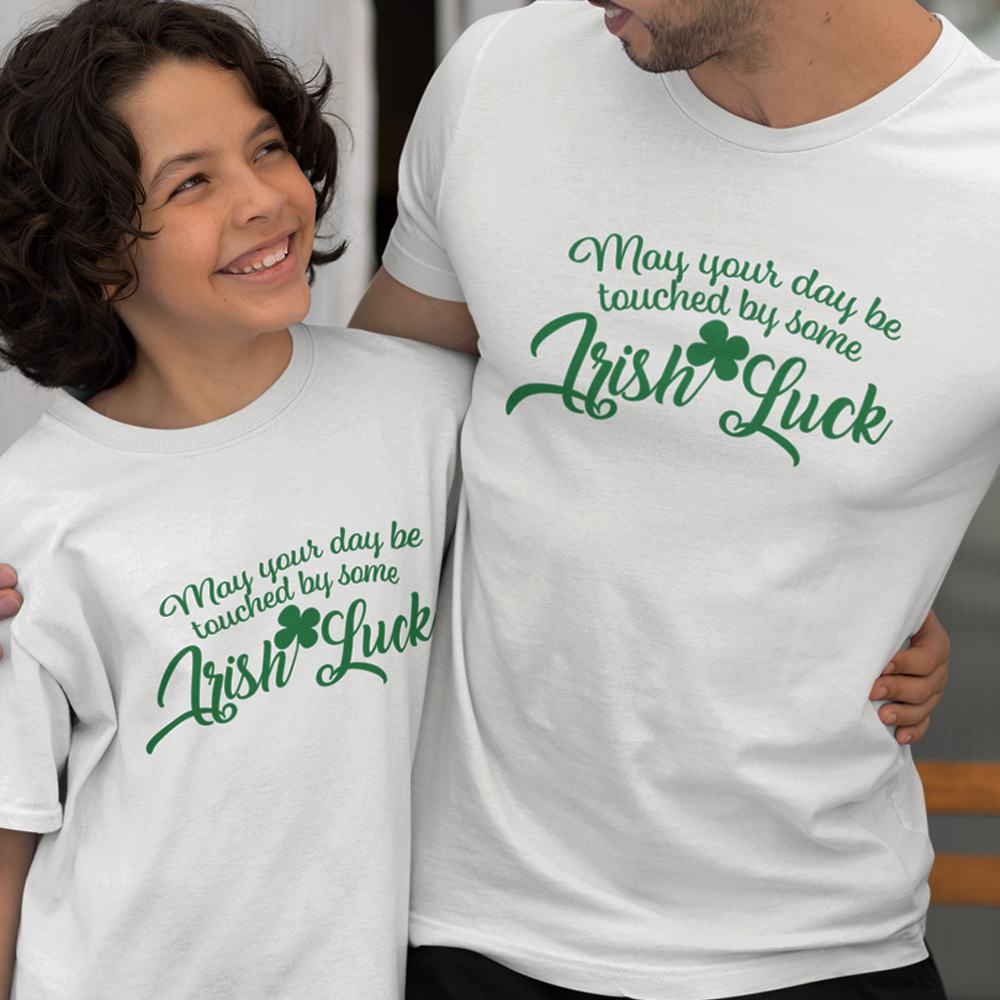 May Your Day Be Touched by Some Irish Luck Dad and Child Organic Cotton T-Shirts family Set (Set of 2)