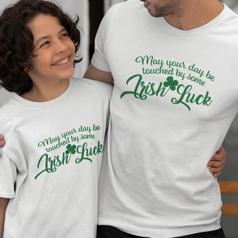 May Your Day Be Touched by Some Irish Luck Dad and Child Organic Cotton T-Shirts family Set (Set of 2)