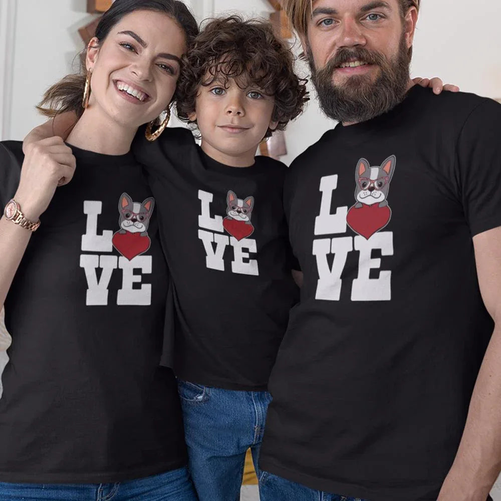 Love French Bulldog Matching Organic Cotton T-Shirts Family Set (Set of 3)