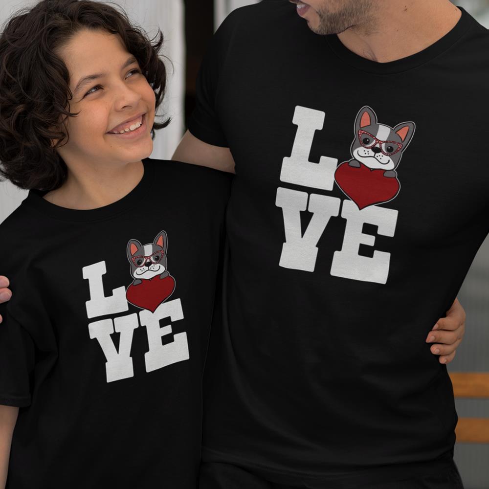 Love French Bulldog Dad and Child Organic Cotton T-Shirts family Set (Set of 2)