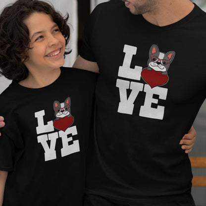 Love French Bulldog Dad and Child Organic Cotton T-Shirts family Set (Set of 2)