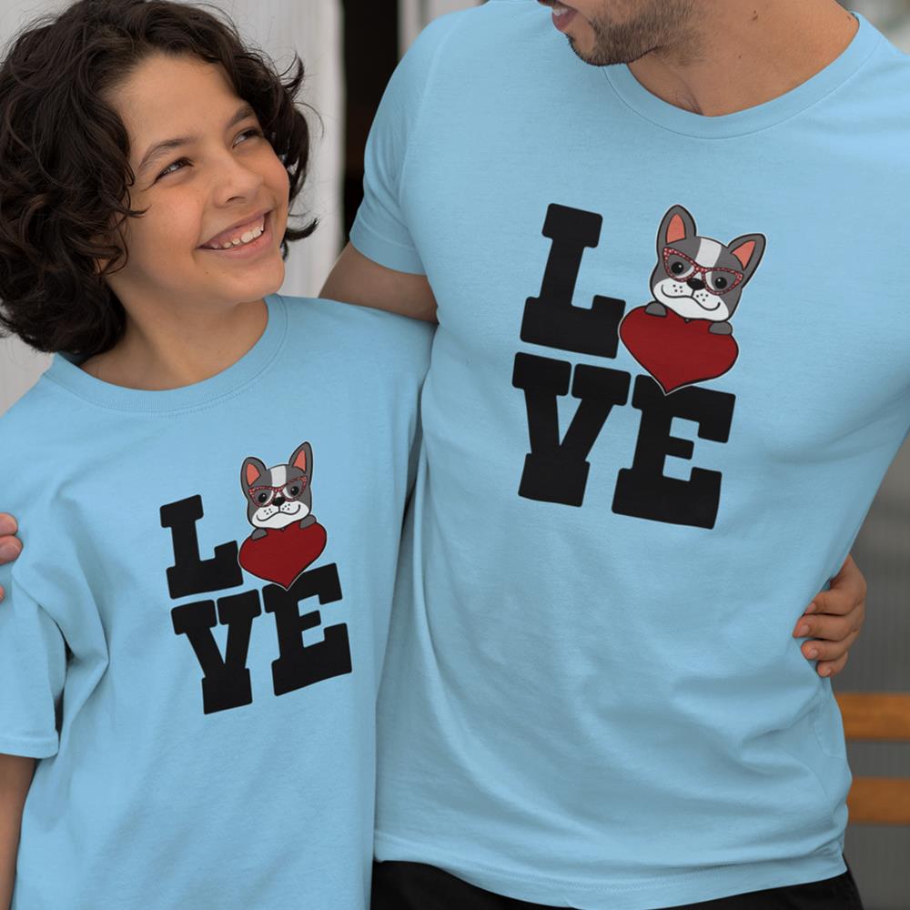 Love French Bulldog Dad and Child Organic Cotton T-Shirts family Set (Set of 2)
