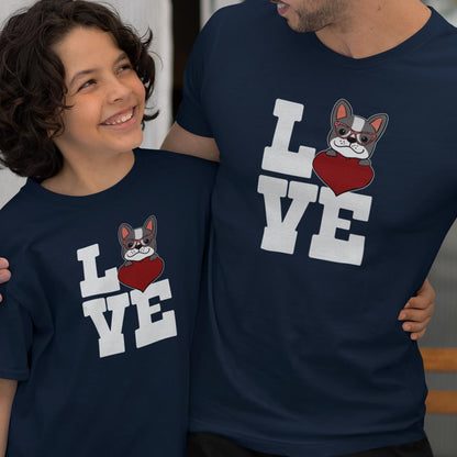 Love French Bulldog Dad and Child Organic Cotton T-Shirts family Set (Set of 2)