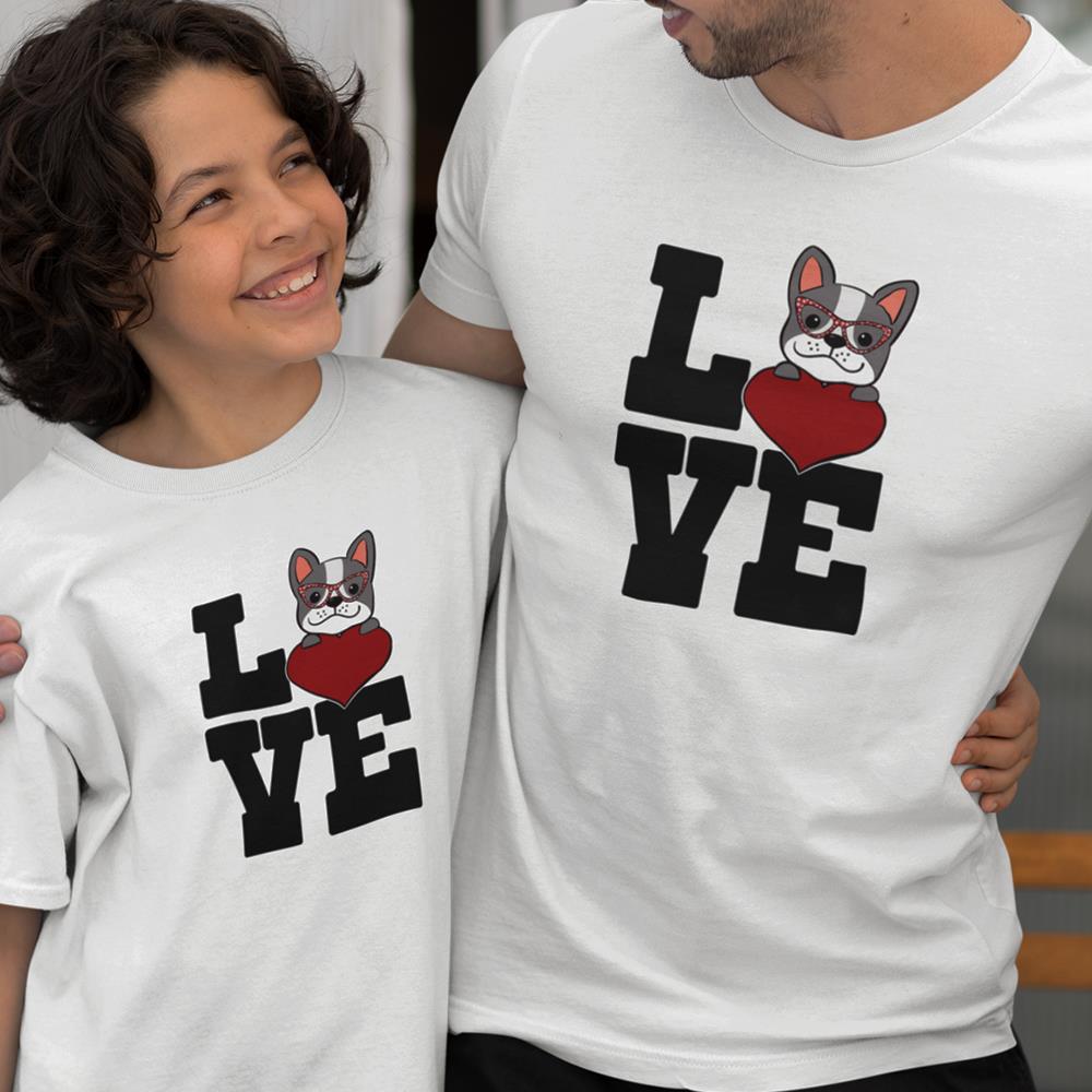 Love French Bulldog Dad and Child Organic Cotton T-Shirts family Set (Set of 2)
