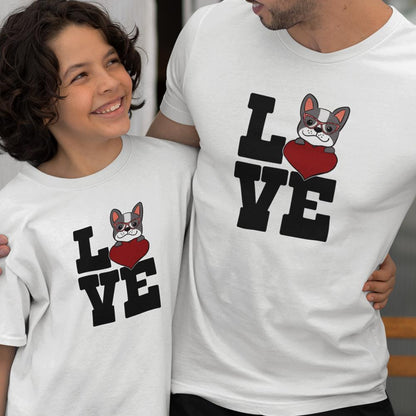 Love French Bulldog Dad and Child Organic Cotton T-Shirts family Set (Set of 2)