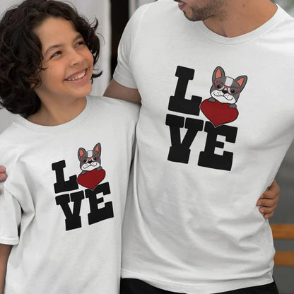 Love French Bulldog Dad and Child Organic Cotton T-Shirts family Set (Set of 2)