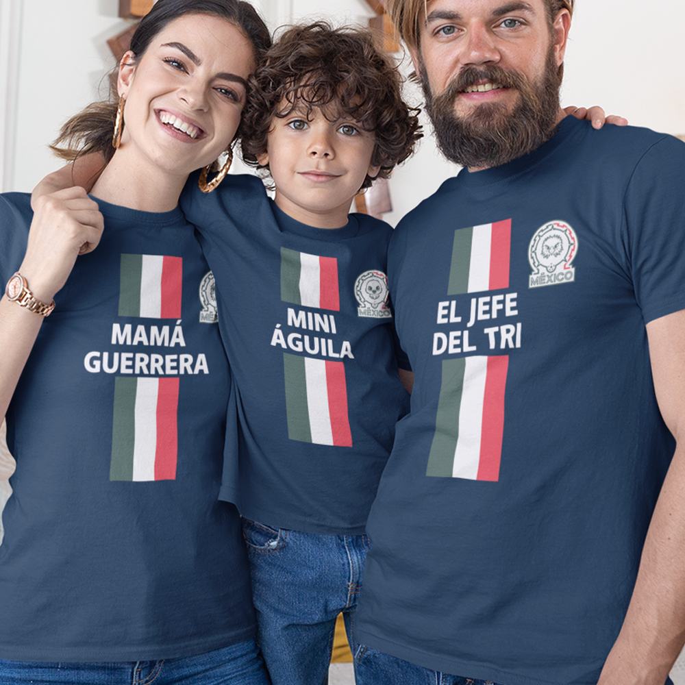 EL Jefe Del Tri, Mamá Guerrera, Mini Águila Dad Mom and Kid Matching Organic Cotton T-Shirts Family Set (Set of 3)