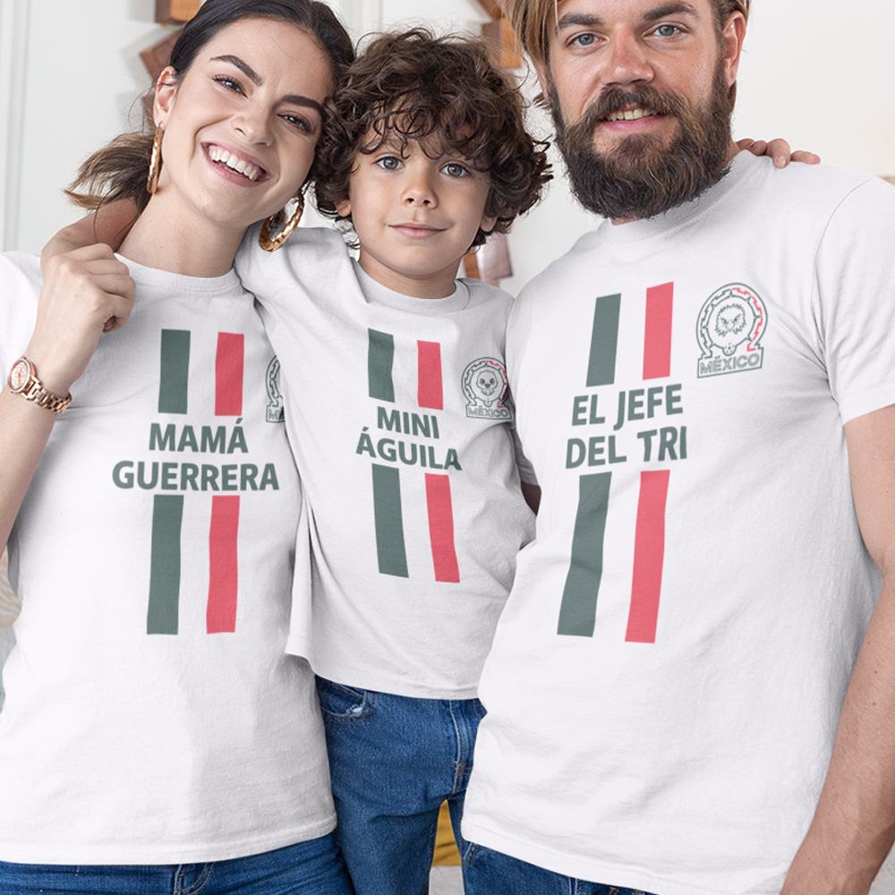EL Jefe Del Tri, Mamá Guerrera, Mini Águila Dad Mom and Kid Matching Organic Cotton T-Shirts Family Set (Set of 3)