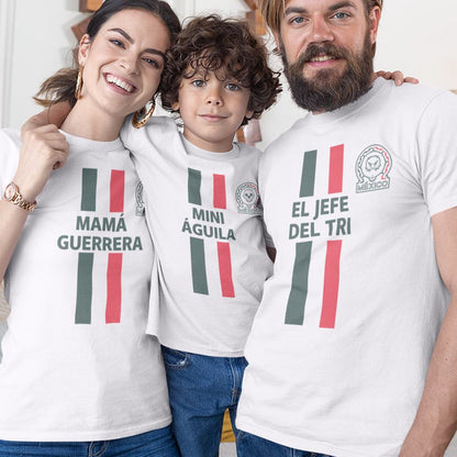 EL Jefe Del Tri, Mamá Guerrera, Mini Águila Dad Mom and Kid Matching Organic Cotton T-Shirts Family Set (Set of 3)