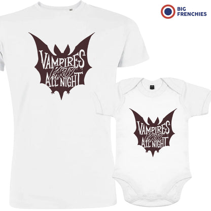 Vampires Party All Night Halloween Dad and Child Organic Cotton family Set (Set of 2)