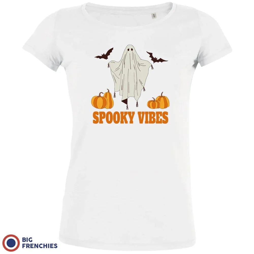 Spooky Vibes With Pumpkin And Ghost Women's Organic Cotton Tee