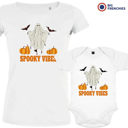 Spooky Vibes With Pumpkin And Ghost Mom and Child Organic Cotton family Set (Set of 2)