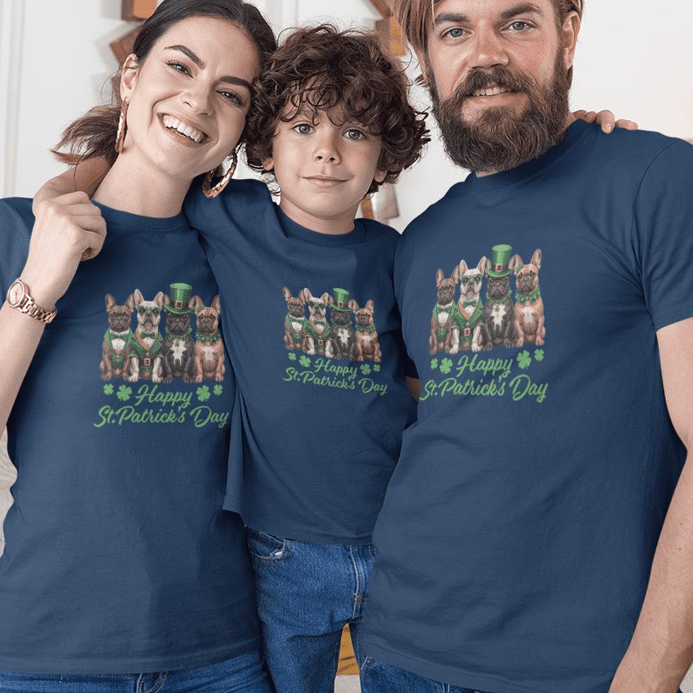 French Bulldog Happy St Patrick's Day Matching Organic Cotton T-Shirts Family Set (Set of 3)