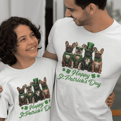 French Bulldog Happy St Patrick's Day Dad and Child Organic Cotton T-Shirts family Set (Set of 2)