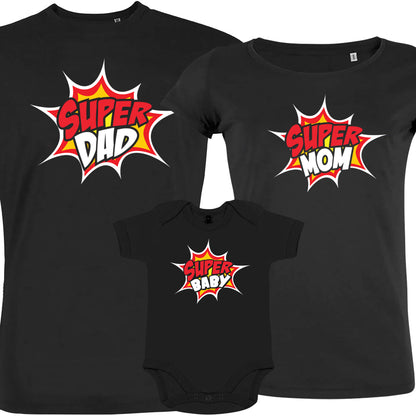 Super Dad Super Mom Super Baby Matching Organic Cotton Family Set (Set of 3)