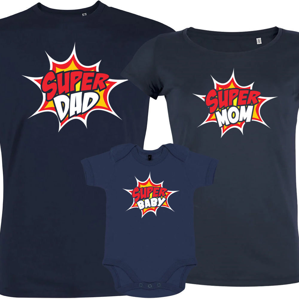 Super Dad Super Mom Super Baby Matching Organic Cotton Family Set (Set of 3)
