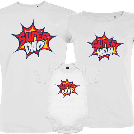 Super Dad Super Mom Super Baby Matching Organic Cotton Family Set (Set of 3)