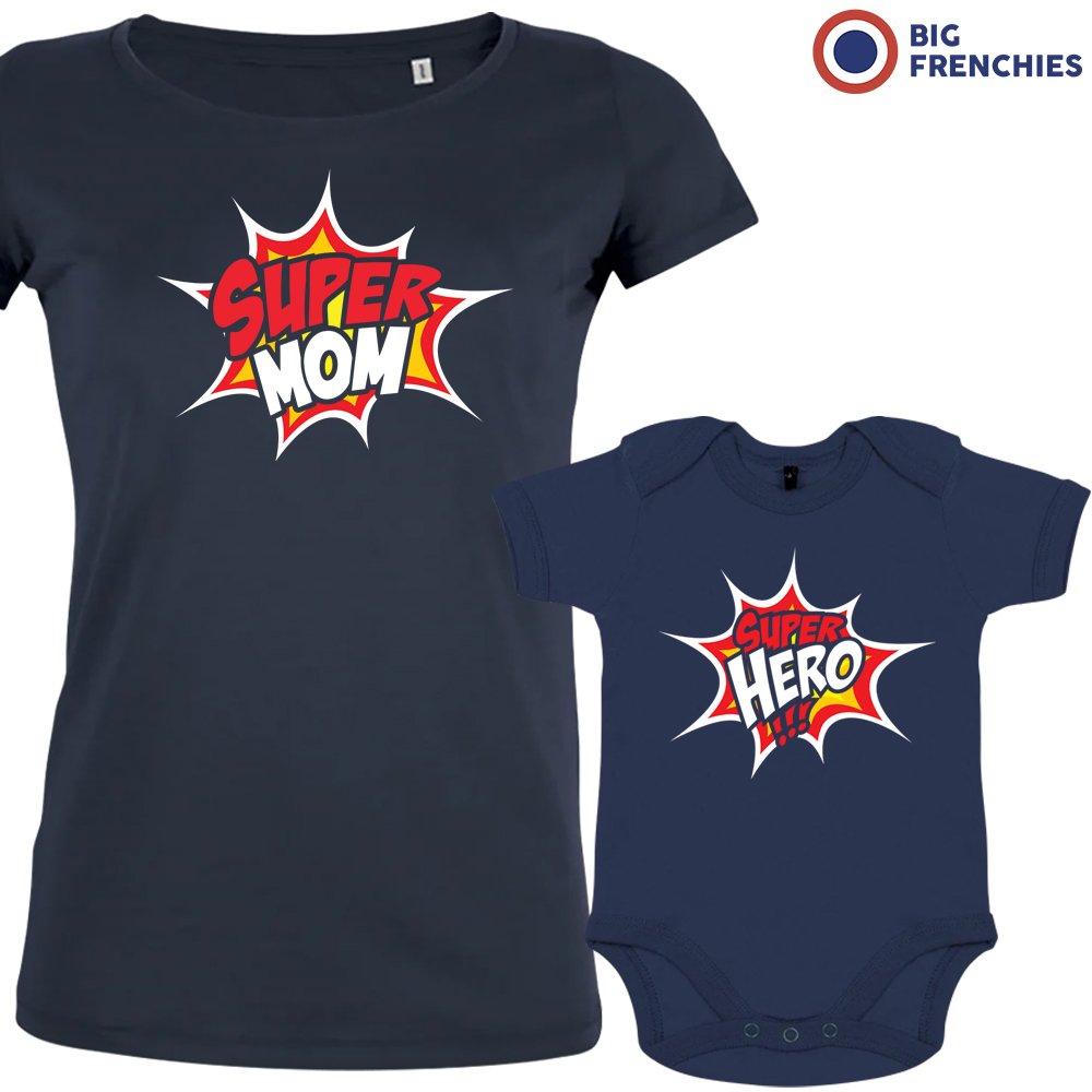 Super Mom Super Hero Mom and Baby Organic Cotton family Set (Set of 2)