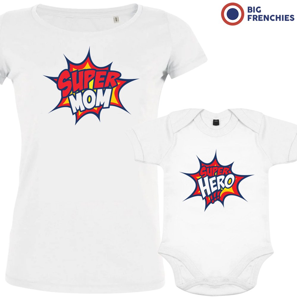 Super Mom Super Hero Mom and Baby Organic Cotton family Set (Set of 2)