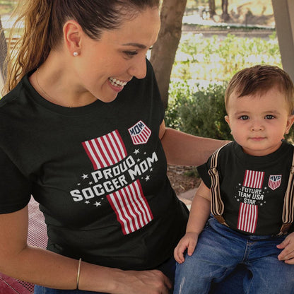 Proud Soccer Mom, Future Team USA Star Mom and Child Organic Cotton T-Shirts family Set (Set of 2)
