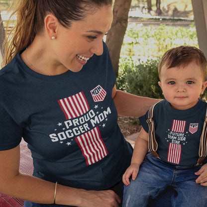 Proud Soccer Mom, Future Team USA Star Mom and Child Organic Cotton T-Shirts family Set (Set of 2)