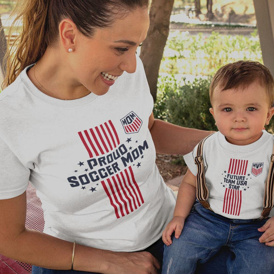 Proud Soccer Mom, Future Team USA Star Mom and Child Organic Cotton T-Shirts family Set (Set of 2)