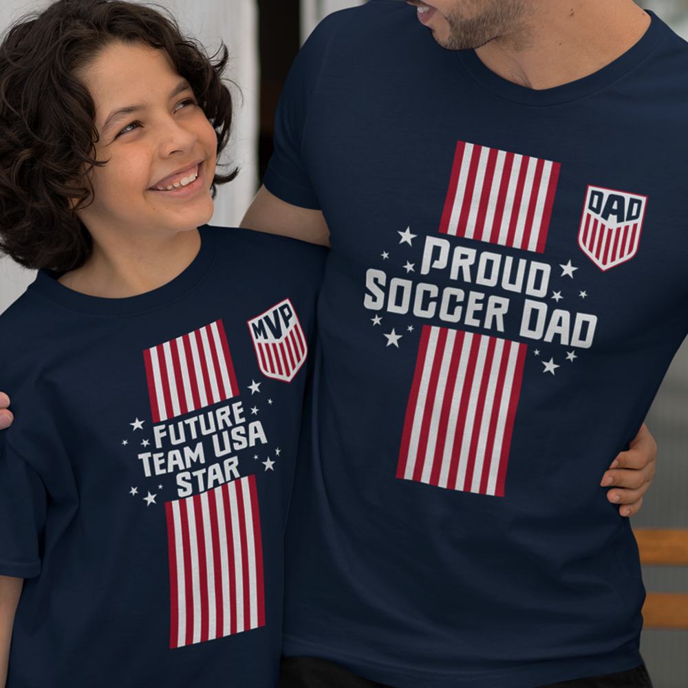 Proud Soccer Dad, Future Team USA Star Dad and Child Organic Cotton T-Shirts Family Set (Set of 2)