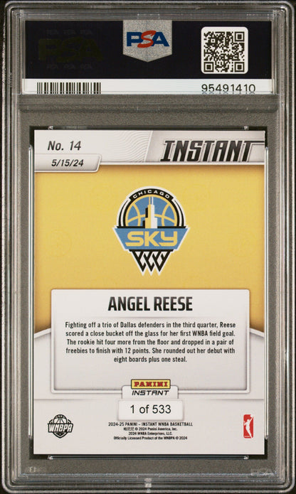 Graded 2024 Panini Instant WNBA Angel Reese #14 Rookie RC Basketball Card PSA 9 Mint
