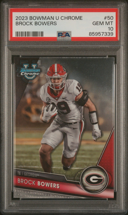 Graded 2023 Topps Bowman U Chrome Brock Bowers #50 Rookie RC Football Card PSA 10 Gem Mint