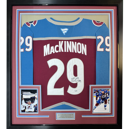 Framed Autographed/Signed Nathan MacKinnon 35x39 Colorado Avalanche Authentic Maroon Hockey Jersey Fanatics COA